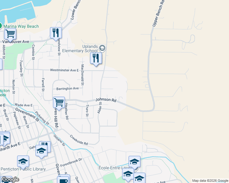 map of restaurants, bars, coffee shops, grocery stores, and more near 144 Andrew Place in Penticton