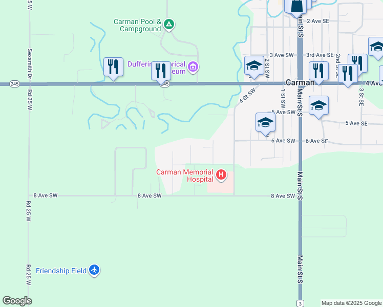 map of restaurants, bars, coffee shops, grocery stores, and more near 20 Woodland Bay in Carman