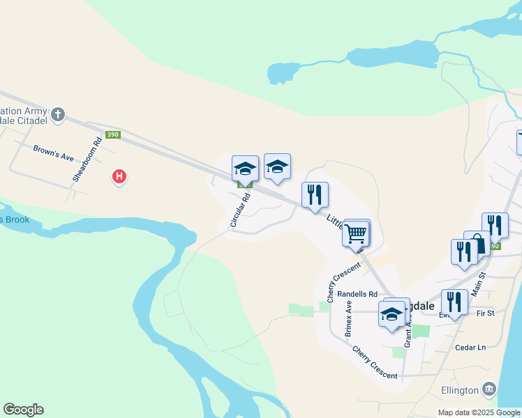 map of restaurants, bars, coffee shops, grocery stores, and more near 503 Vista Place in Springdale