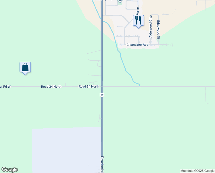 map of restaurants, bars, coffee shops, grocery stores, and more near Road 34 North in Steinbach