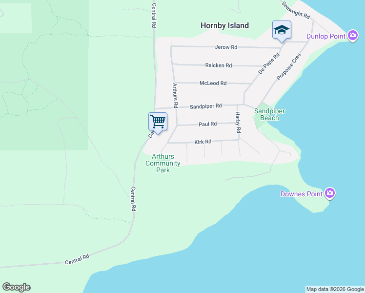 map of restaurants, bars, coffee shops, grocery stores, and more near 4920 Kirk Road in Hornby Island