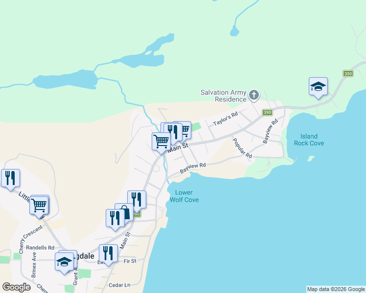 map of restaurants, bars, coffee shops, grocery stores, and more near 3 Larch Street in Springdale
