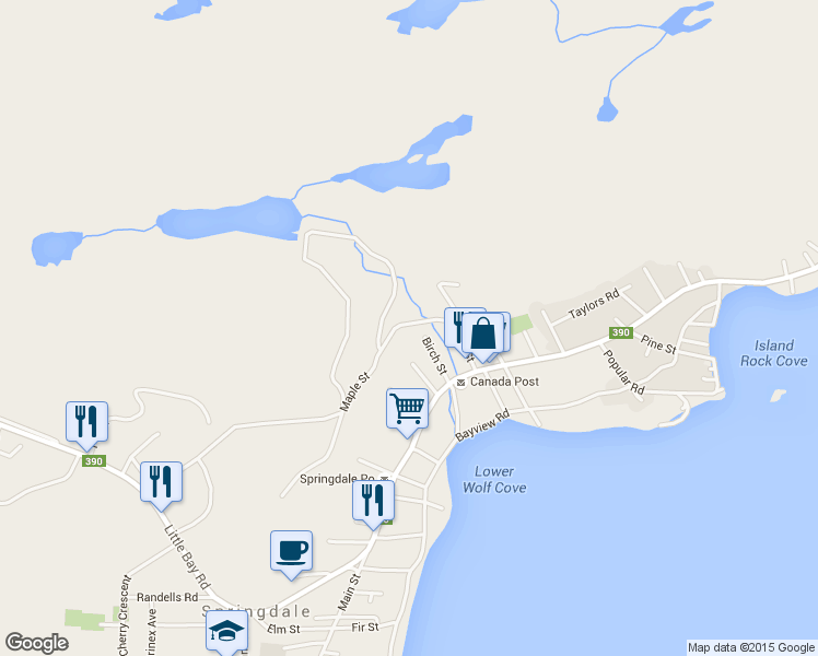 map of restaurants, bars, coffee shops, grocery stores, and more near 30 Maple Street in Springdale