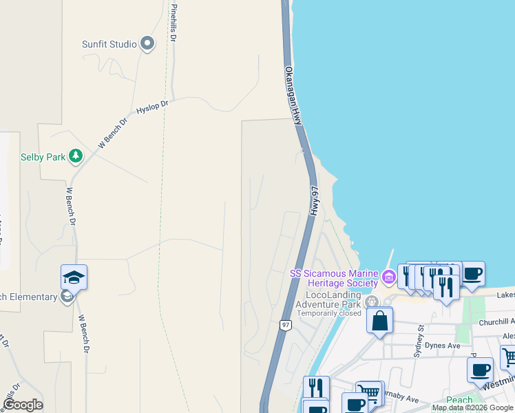 map of restaurants, bars, coffee shops, grocery stores, and more near 2015 Spartan Drive in Penticton