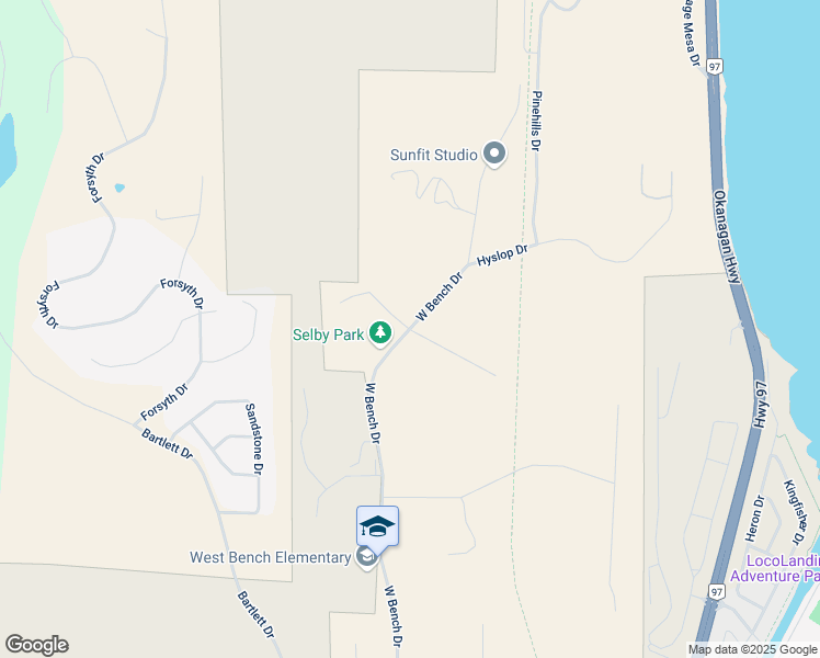 map of restaurants, bars, coffee shops, grocery stores, and more near Jonathan Drive in Penticton