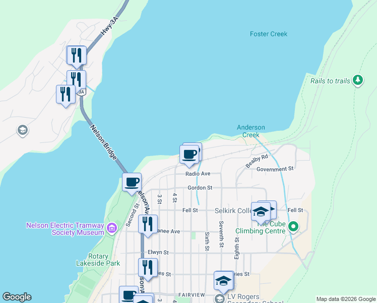 map of restaurants, bars, coffee shops, grocery stores, and more near 717 Sproat Drive in Nelson
