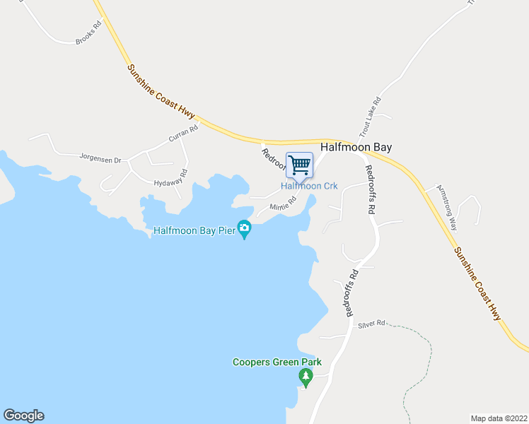 map of restaurants, bars, coffee shops, grocery stores, and more near 5620 Mintie Road in Halfmoon Bay
