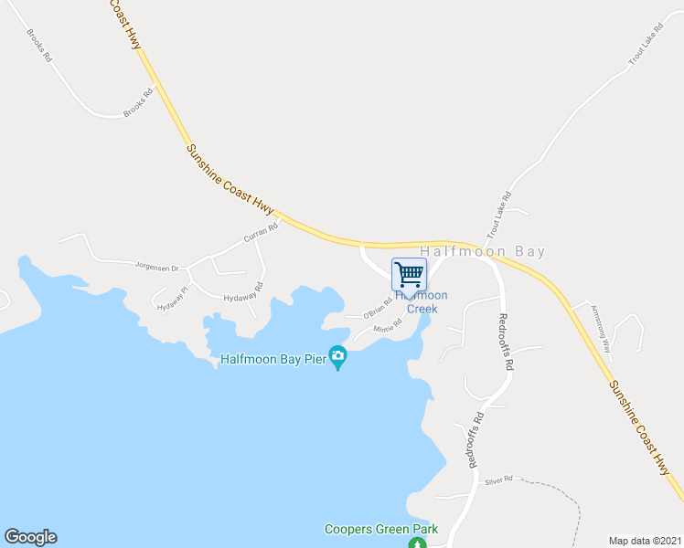 map of restaurants, bars, coffee shops, grocery stores, and more near 9153 Sunshine Coast Highway in Halfmoon Bay