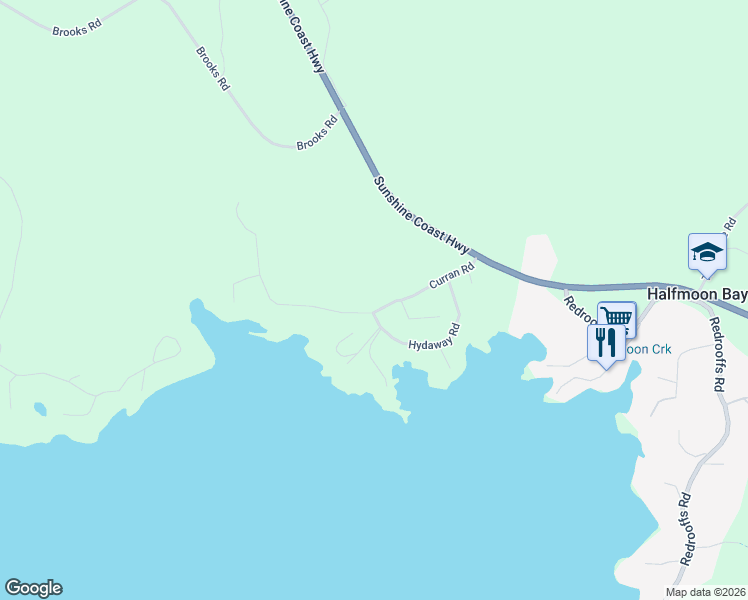 map of restaurants, bars, coffee shops, grocery stores, and more near 5557 Curran Road in Halfmoon Bay
