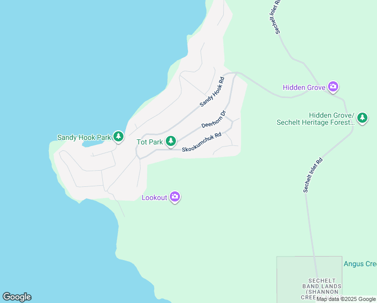 map of restaurants, bars, coffee shops, grocery stores, and more near 5895 Skookumchuk Road in Sechelt