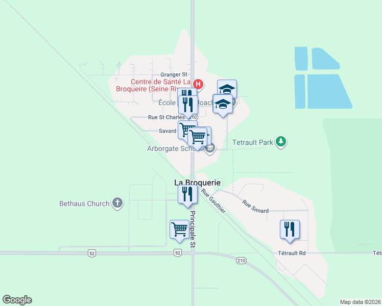 map of restaurants, bars, coffee shops, grocery stores, and more near 131 Manitoba 302 in La Broquerie
