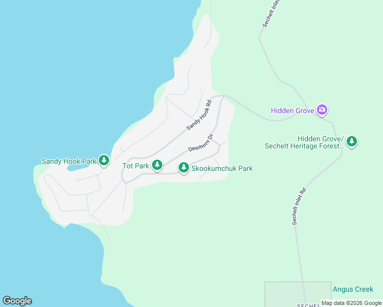 map of restaurants, bars, coffee shops, grocery stores, and more near 5867 Deerhorn Drive in Sechelt