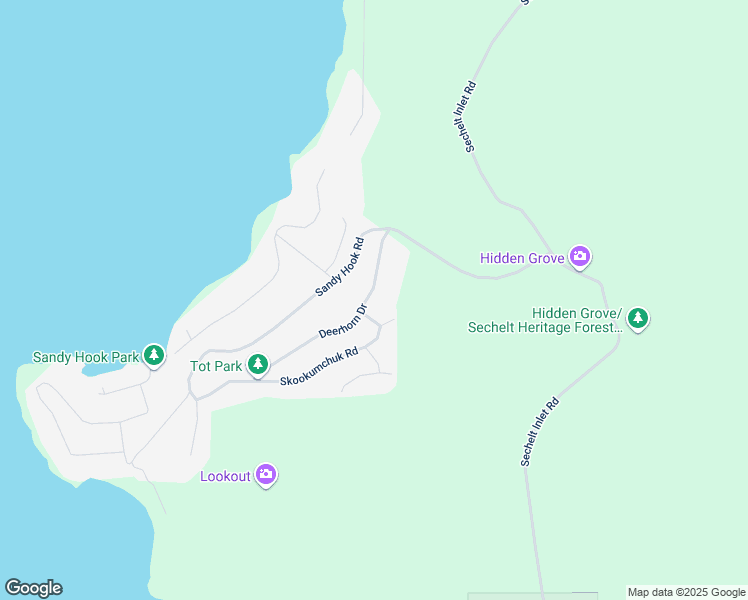 map of restaurants, bars, coffee shops, grocery stores, and more near 5821 Deerhorn Drive in Sechelt