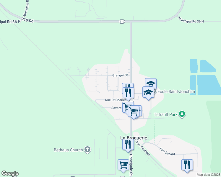map of restaurants, bars, coffee shops, grocery stores, and more near 25 Beaupre Bay in La Broquerie