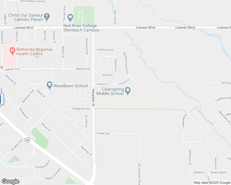 map of restaurants, bars, coffee shops, grocery stores, and more near Brighton Lane in Steinbach