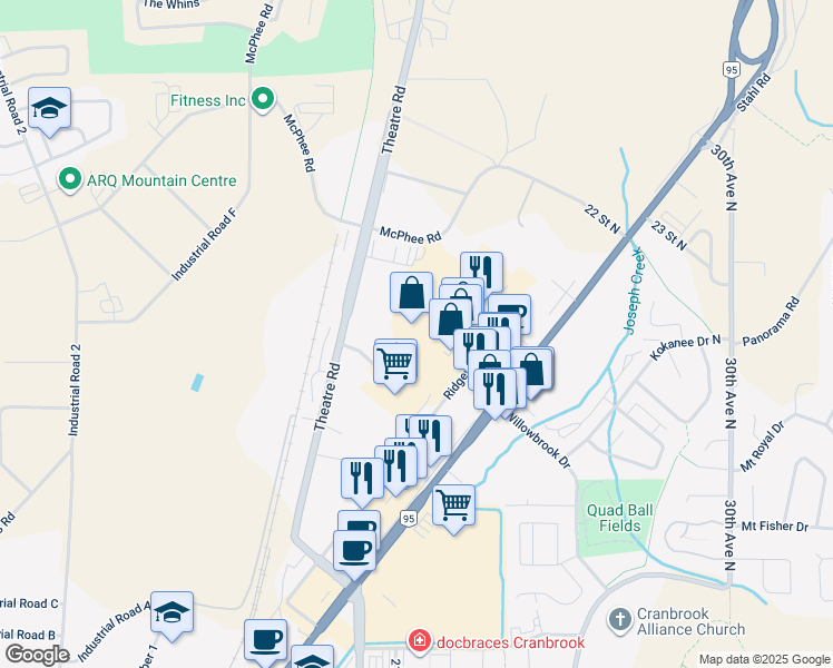 map of restaurants, bars, coffee shops, grocery stores, and more near 2100 Willowbrook Drive in Cranbrook