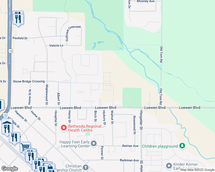 map of restaurants, bars, coffee shops, grocery stores, and more near 380 Stone Bridge Crossing in Steinbach