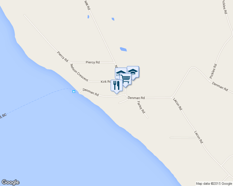 map of restaurants, bars, coffee shops, grocery stores, and more near 3390 Denman Road in Denman Island