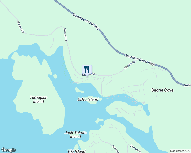 map of restaurants, bars, coffee shops, grocery stores, and more near 5471 Secret Cove Road in Halfmoon Bay