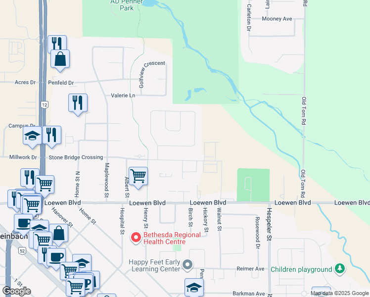 map of restaurants, bars, coffee shops, grocery stores, and more near 186 Granite Park Boulevard in Steinbach