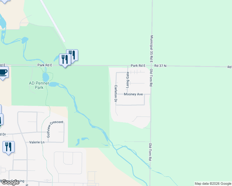 map of restaurants, bars, coffee shops, grocery stores, and more near Carlton Drive in Steinbach