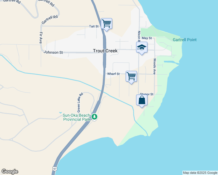 map of restaurants, bars, coffee shops, grocery stores, and more near 5011 Towgood Place in Summerland