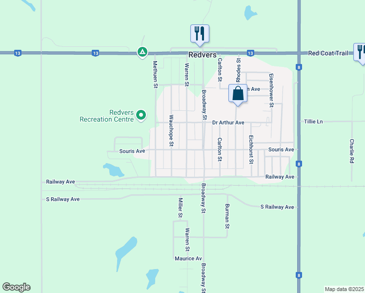 map of restaurants, bars, coffee shops, grocery stores, and more near 12 Wauchope Street in Redvers