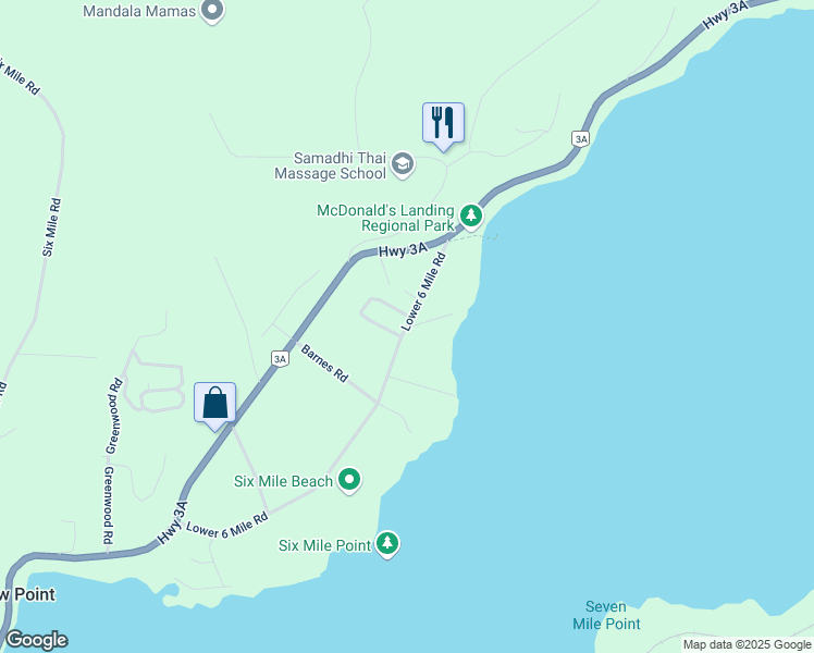map of restaurants, bars, coffee shops, grocery stores, and more near 2918 Lower 6 Mile Road in Nelson