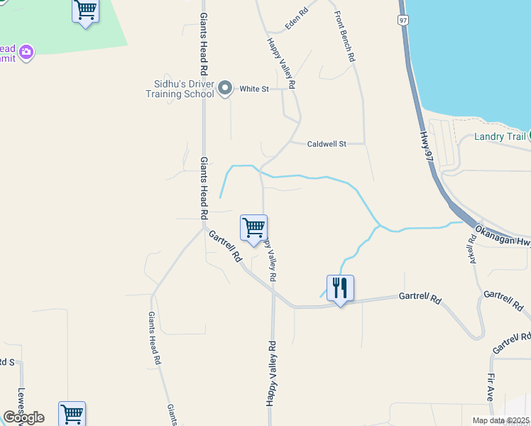 map of restaurants, bars, coffee shops, grocery stores, and more near 7809 Happy Valley Road in Summerland