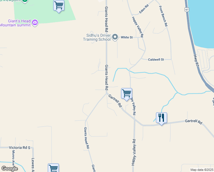 map of restaurants, bars, coffee shops, grocery stores, and more near 7819 Giants Head Road in Summerland