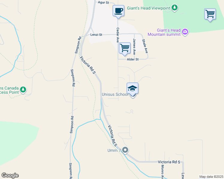 map of restaurants, bars, coffee shops, grocery stores, and more near 9703 Cedar Court in Summerland