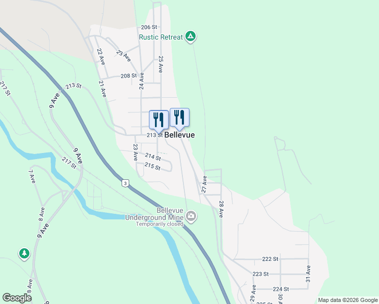 map of restaurants, bars, coffee shops, grocery stores, and more near 21323 27 Avenue in Bellevue