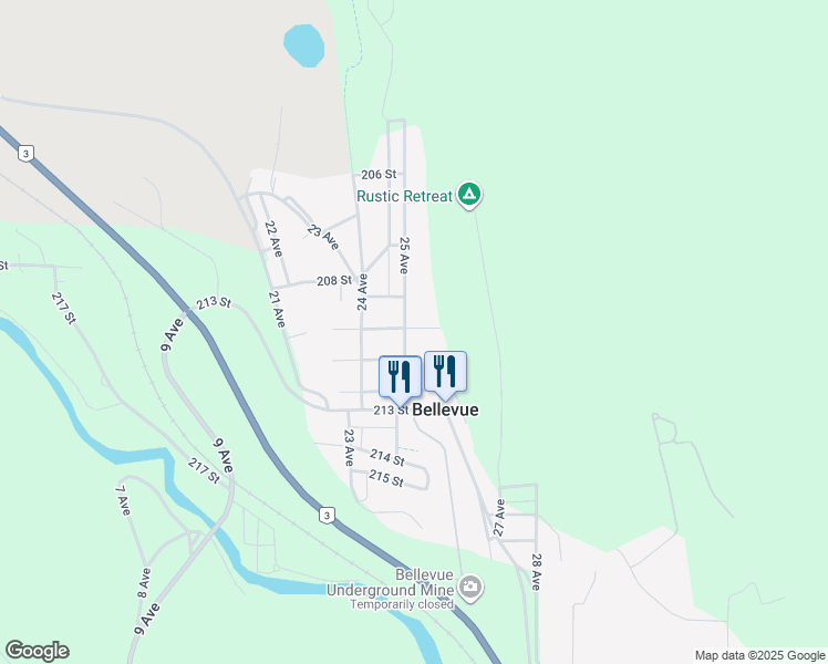 map of restaurants, bars, coffee shops, grocery stores, and more near 2505 210 Street in Crowsnest Pass