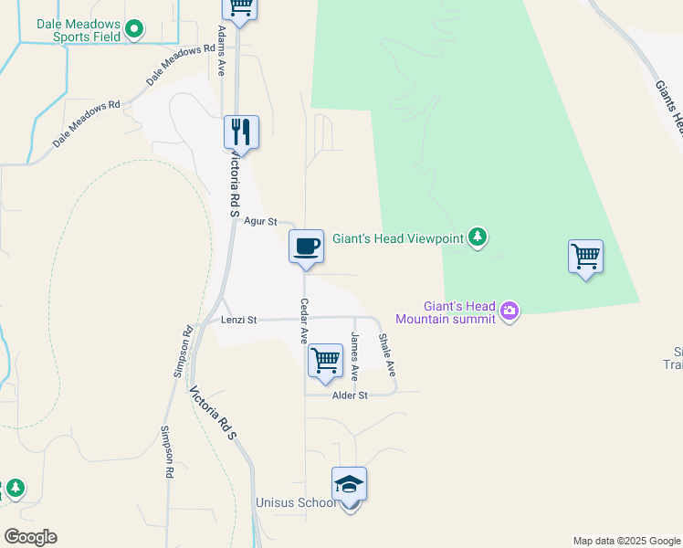 map of restaurants, bars, coffee shops, grocery stores, and more near Bland Street in Summerland