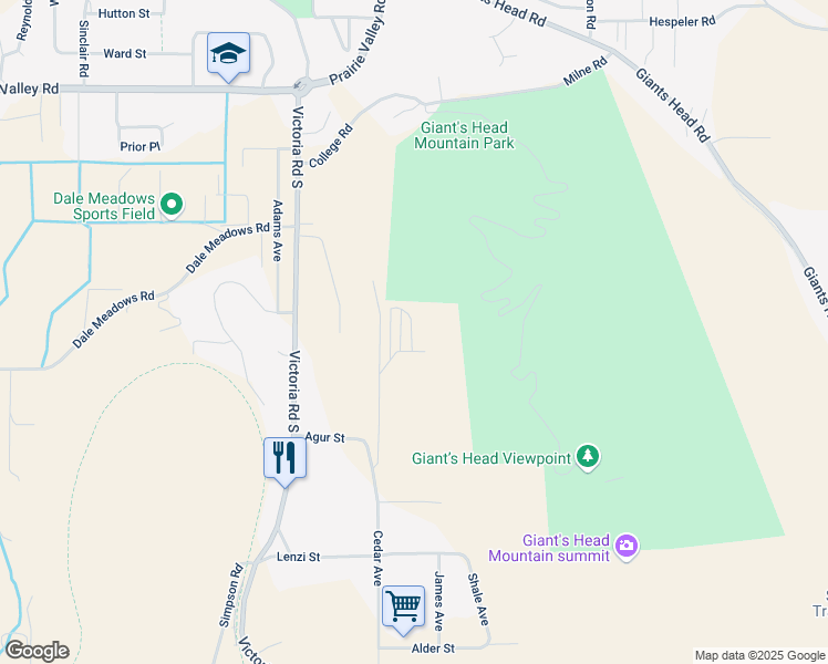 map of restaurants, bars, coffee shops, grocery stores, and more near 10605 Cedar Avenue in Summerland