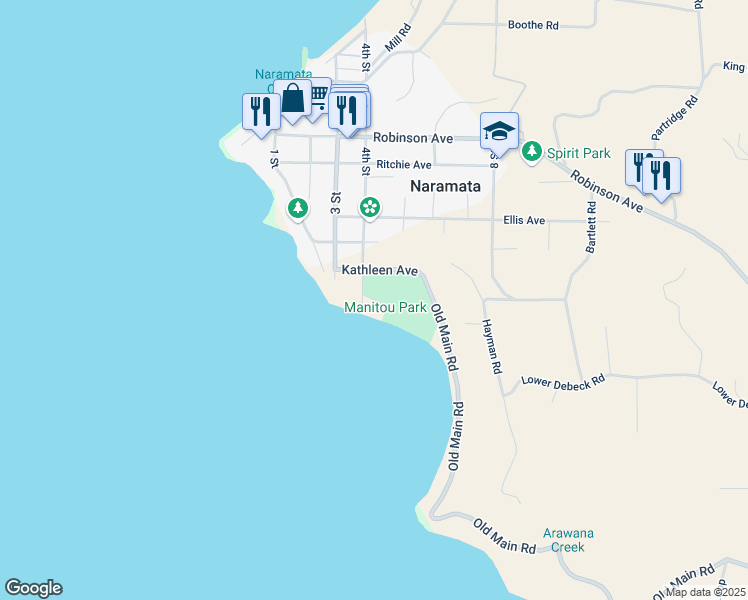 map of restaurants, bars, coffee shops, grocery stores, and more near 490 Dorothy Avenue in Naramata