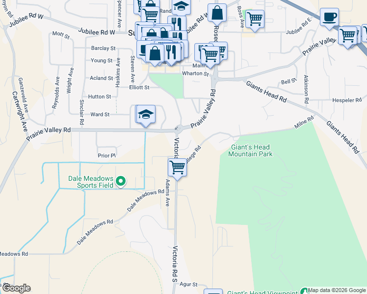 map of restaurants, bars, coffee shops, grocery stores, and more near 11848 Read Crescent in Summerland