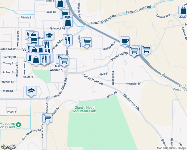 map of restaurants, bars, coffee shops, grocery stores, and more near 8710 Tomlin Street in Summerland
