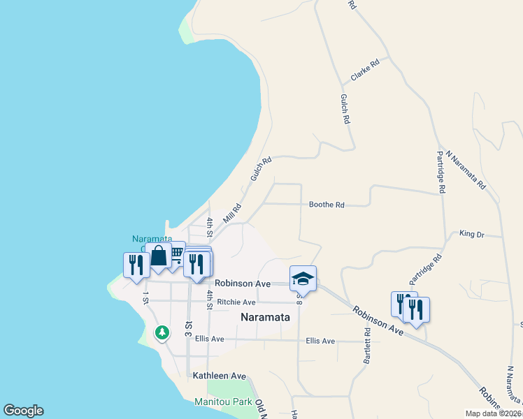 map of restaurants, bars, coffee shops, grocery stores, and more near 585 Boothe Road in Naramata