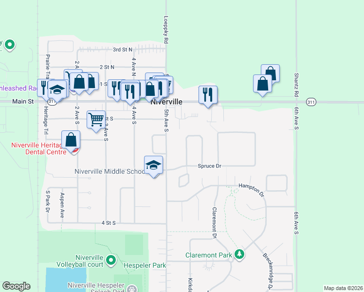 map of restaurants, bars, coffee shops, grocery stores, and more near 11 Roselawn Bay in Niverville