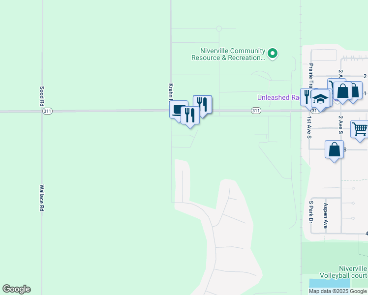 map of restaurants, bars, coffee shops, grocery stores, and more near Tweed Lane in Niverville