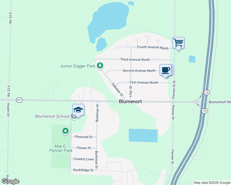 map of restaurants, bars, coffee shops, grocery stores, and more near 59 Oakdale Drive in Blumenort
