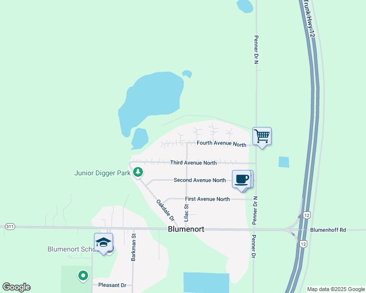 map of restaurants, bars, coffee shops, grocery stores, and more near 118 Fourth Avenue North in Blumenort
