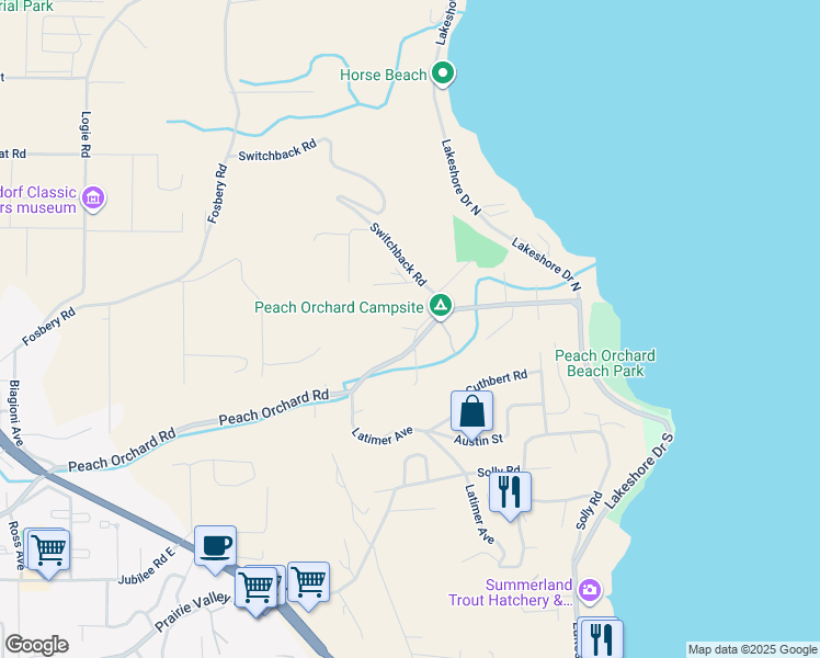 map of restaurants, bars, coffee shops, grocery stores, and more near Kato Street in Summerland
