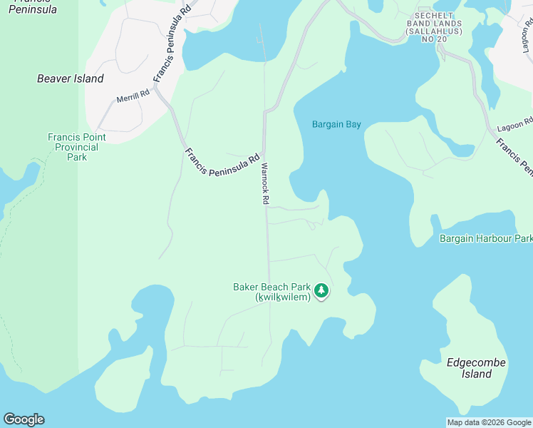 map of restaurants, bars, coffee shops, grocery stores, and more near Warnock Road in Sunshine Coast Regional District