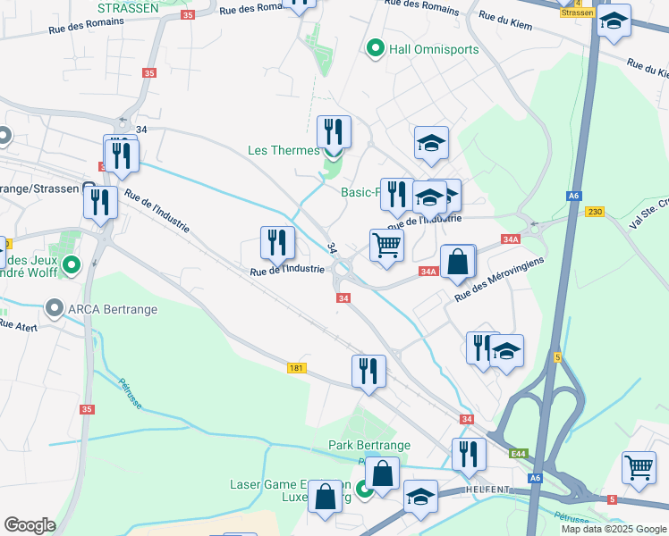 map of restaurants, bars, coffee shops, grocery stores, and more near in Bertrange