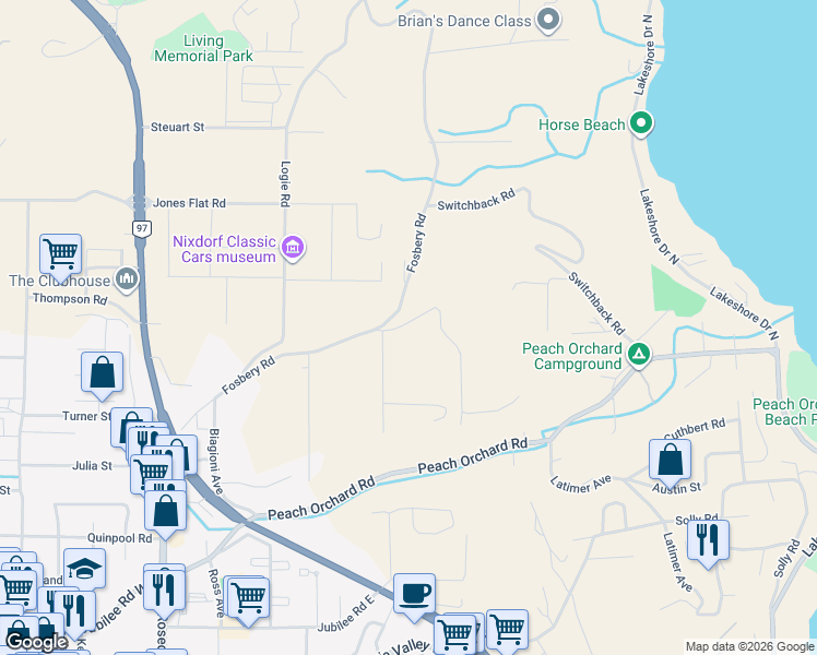 map of restaurants, bars, coffee shops, grocery stores, and more near 15484 Mellor Road in Summerland