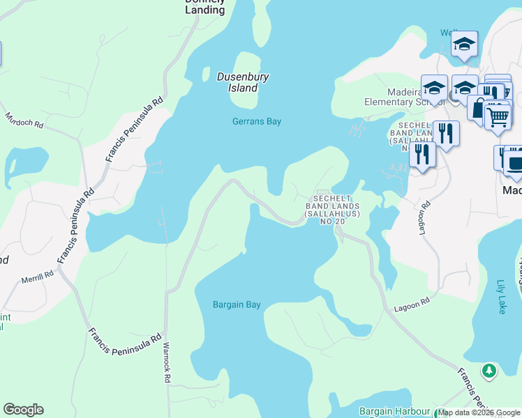 map of restaurants, bars, coffee shops, grocery stores, and more near 4776 Francis Peninsula Road in Madeira Park