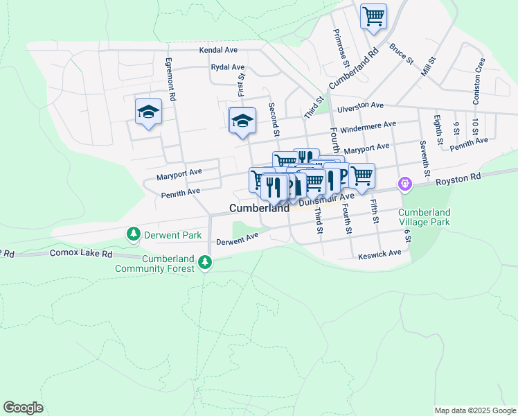 map of restaurants, bars, coffee shops, grocery stores, and more near in Cumberland