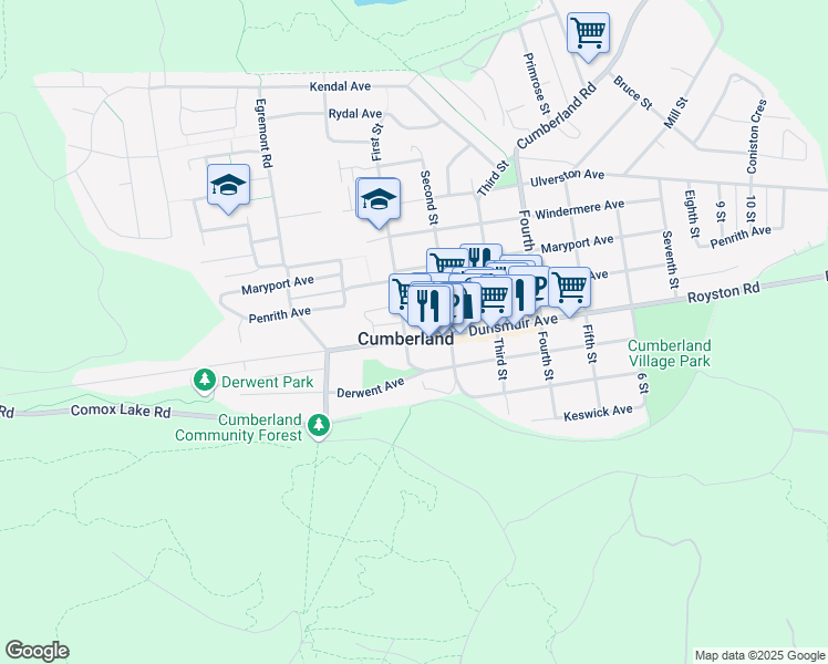 map of restaurants, bars, coffee shops, grocery stores, and more near in Cumberland